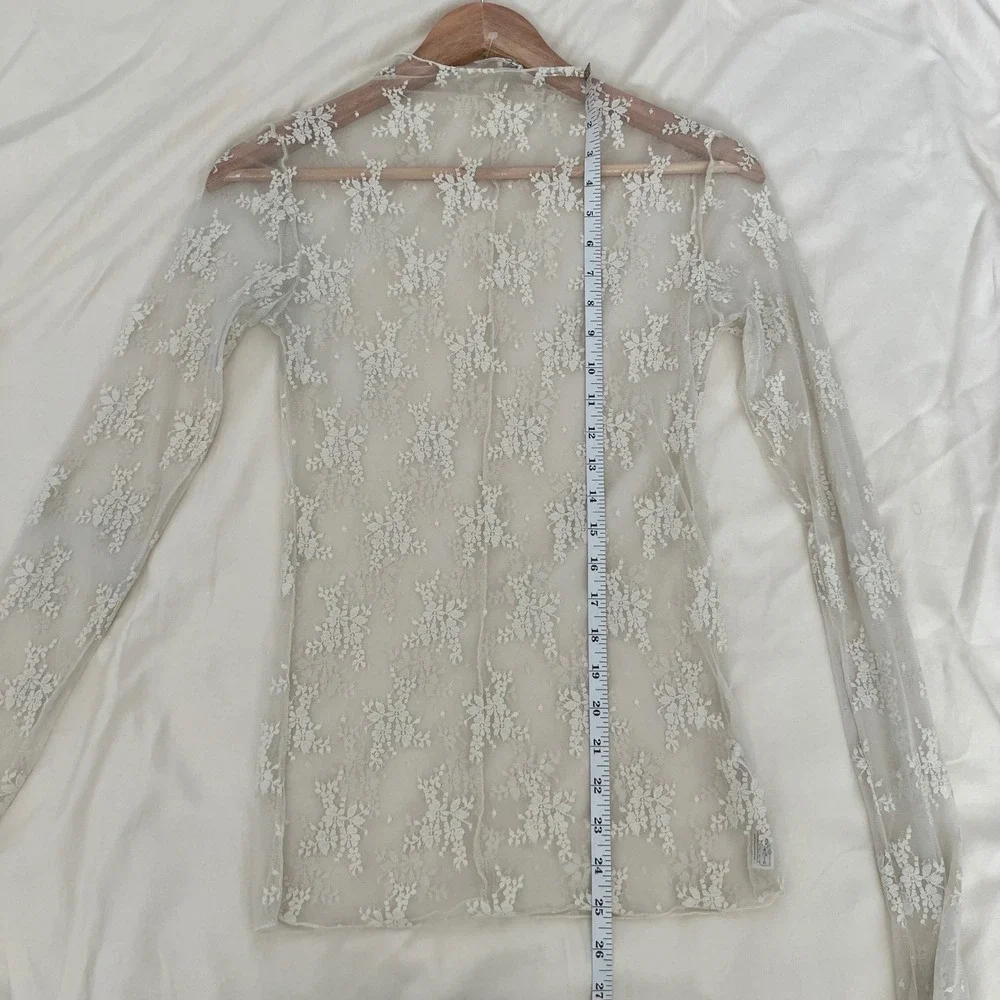 Intimately Free People Lady Lux Jacquard Sheer Lace Mock Neck Long Sleeve Top M
